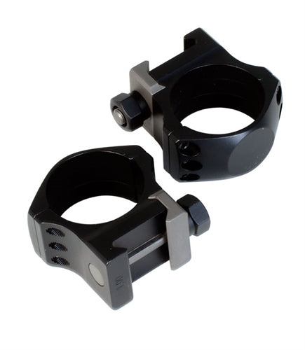 Nightforce Ultralite scope ring set showing 7075-T6 hard-anodised aluminium construction and precision machining
