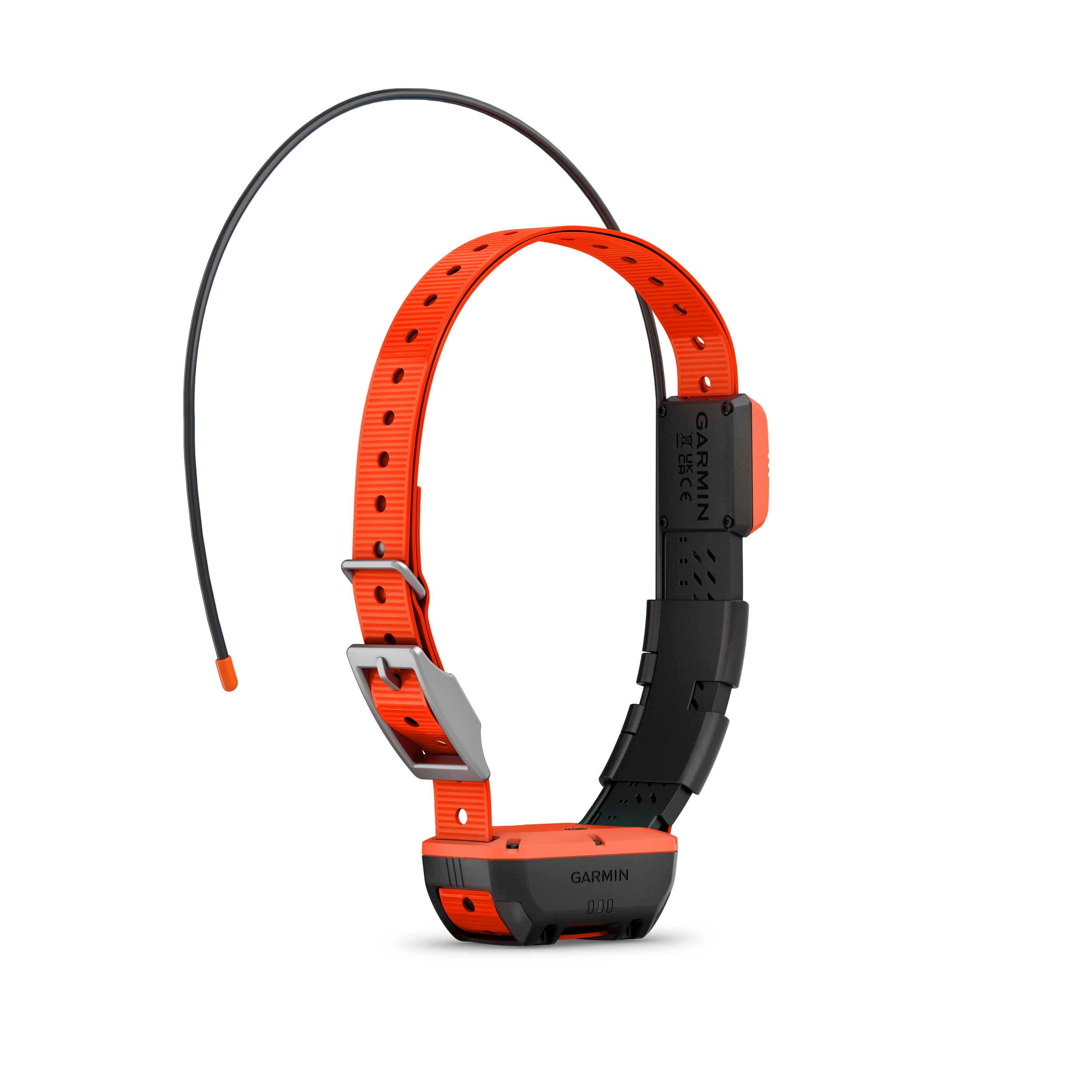 Garmin T20 GPS collar close-up showing LED beacon and slim design