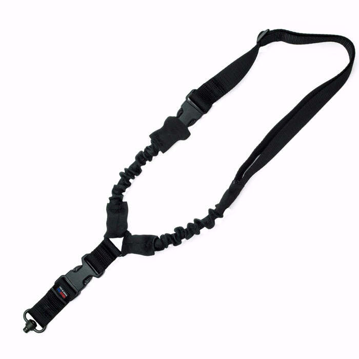 Single point tactical bungee sling with elastic shock cords and quick-release buckle